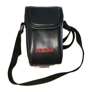 VTG Pentax Camera Shoulder Carry Case Bag Black Red Point & Shoot Leatherette